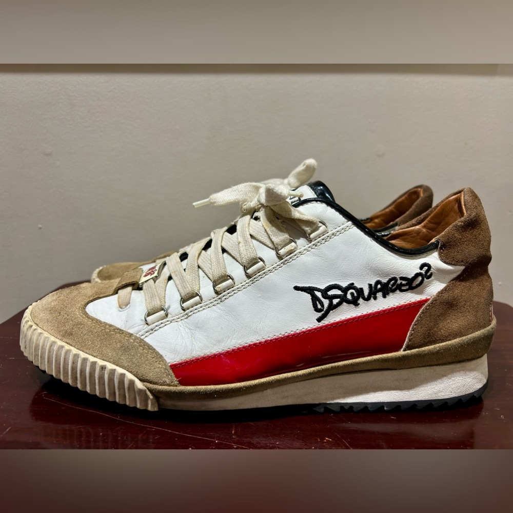 2006 Limited Edition DSQUARED2 Men's  Leather White, Red, and Brown Sneakers